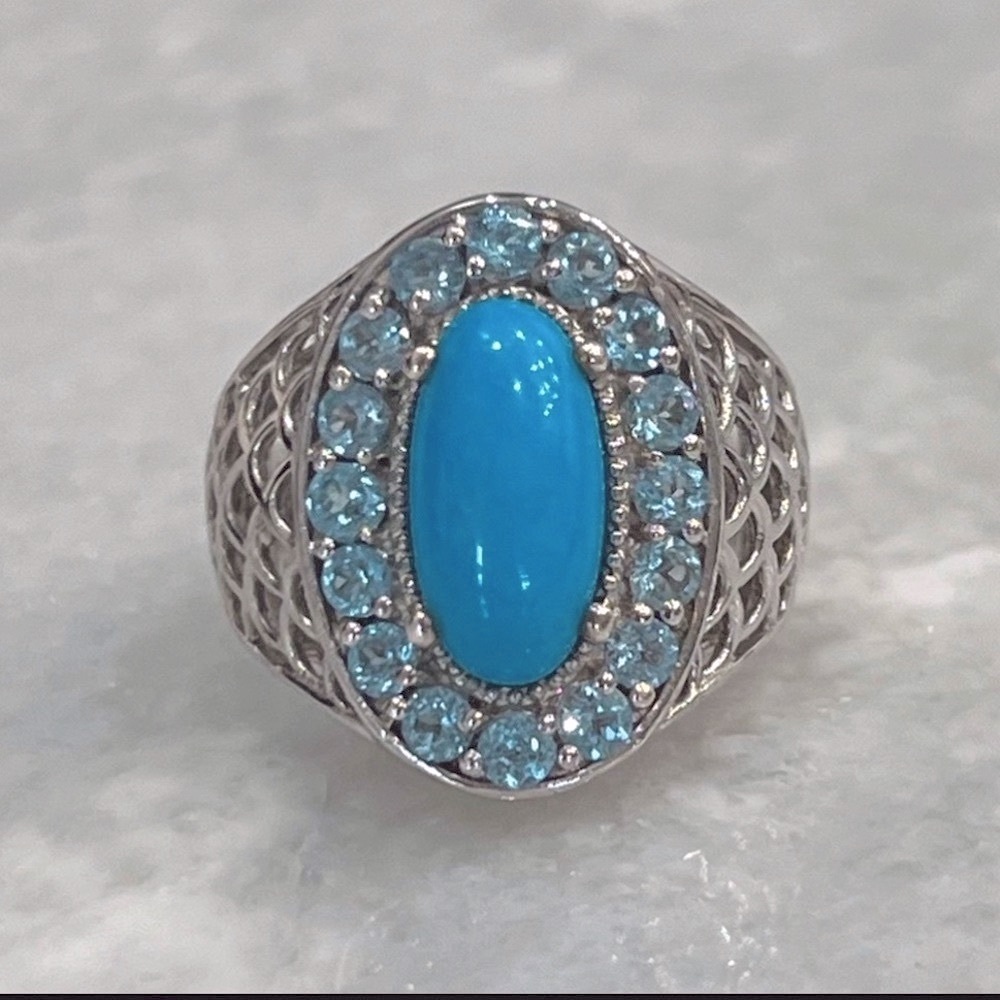 Arizona Sleeping Beauty Turquoise Electric Blue Topaz Sterling Silver Ring Sz 8